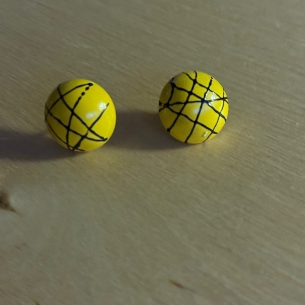 Yellow and Black Patterned Stud Earrings